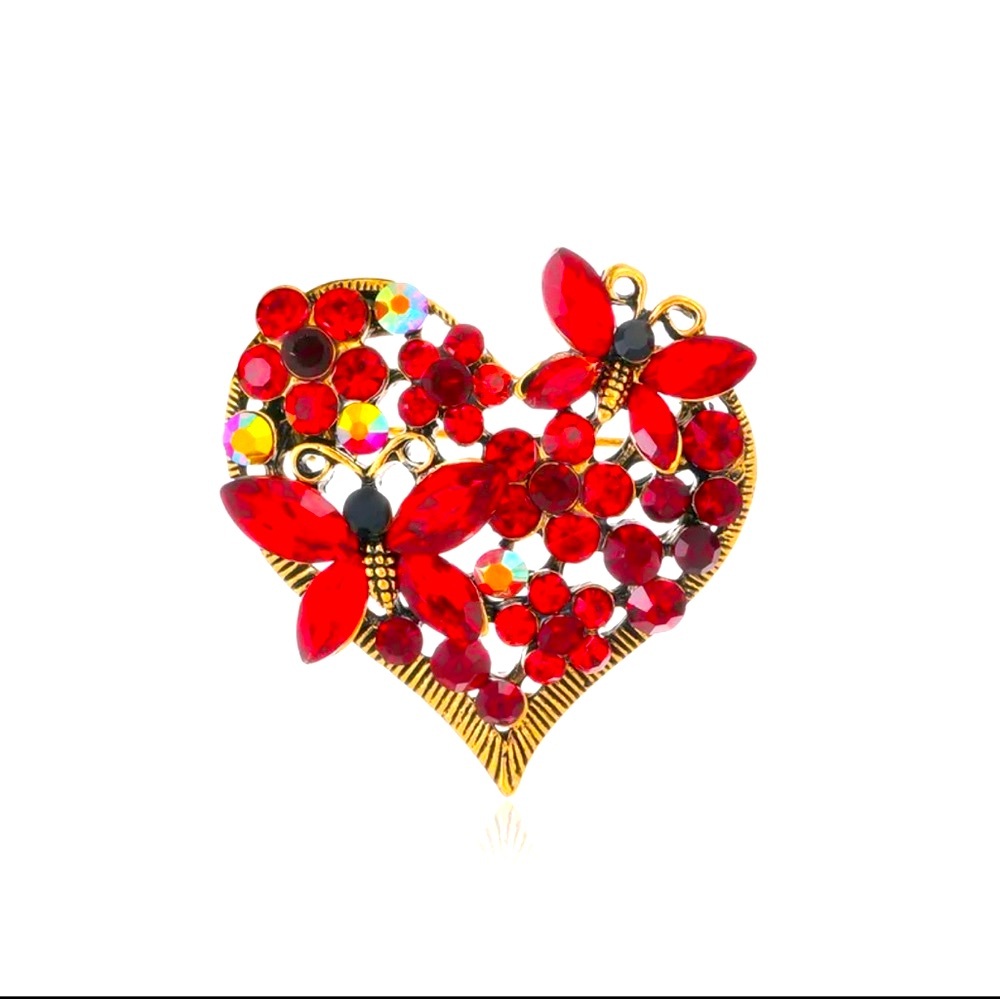 New Rhinestones Heart and Butterfly Accents Brooch Sweet Style Adorable